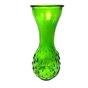 Vtg Mid-Century Green Glass Vase Teardrop Bumps Bulb Friendly Neck 8.5 In. Tall